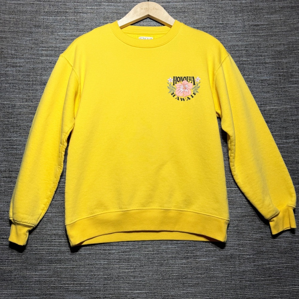 Honolua Sweatshirt Women S Yellow LS Hawaii Surf Co Floral Relaxed Pullover